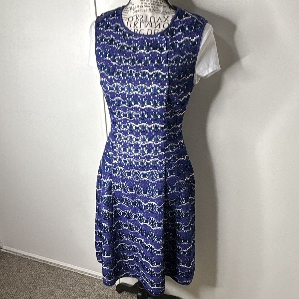Vintage Missoni Purple/Blue Knit Midi Flair Dress Sleeveless Size 40 Italy